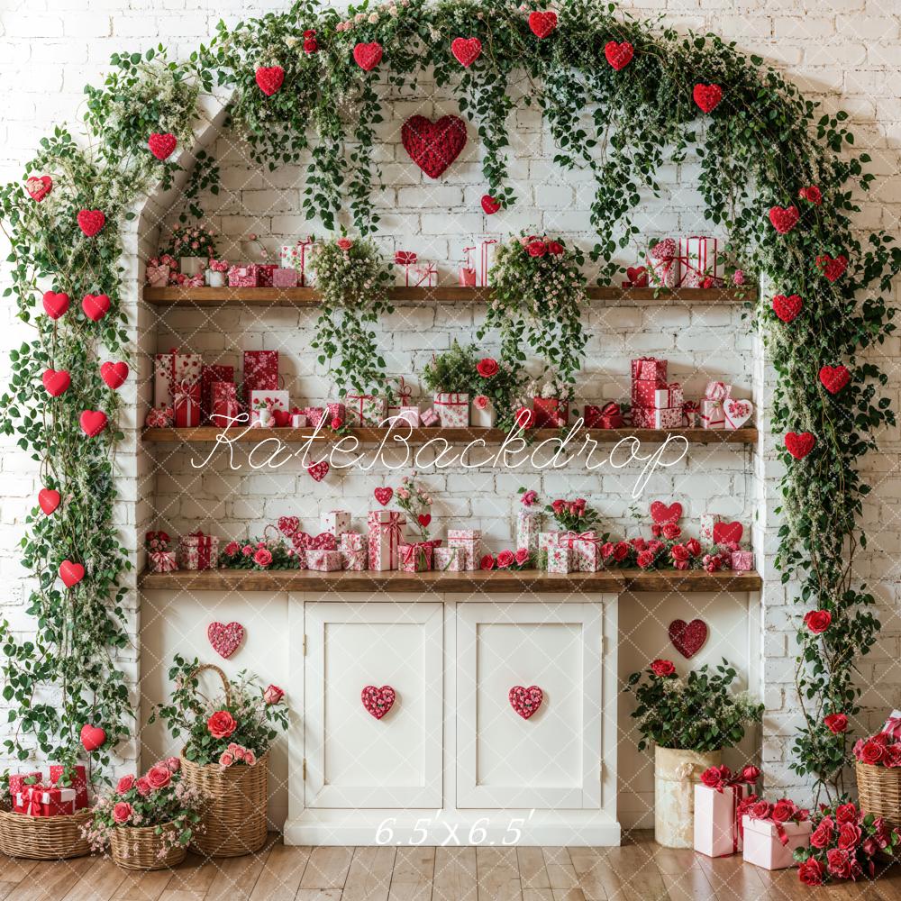 Fondo de estante con arco floral del Día de San Valentín diseñado por Emetselch