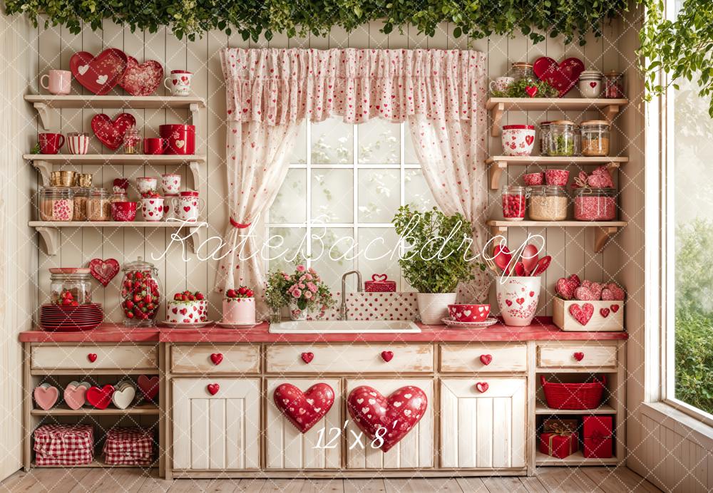 Kate Valentine's Day Kitchen Red Heart Plates Backdrop Designed by Emetselch