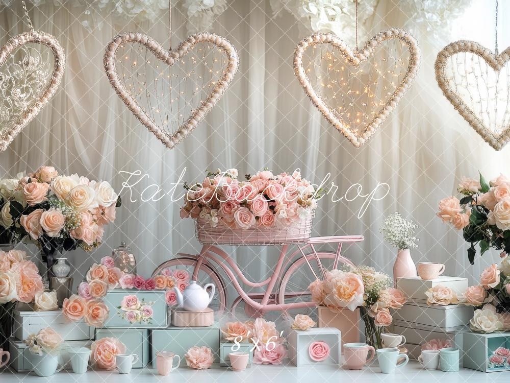 Kate Valentine Heart Floral Bicycle Backdrop Designed by Mini MakeBelieve