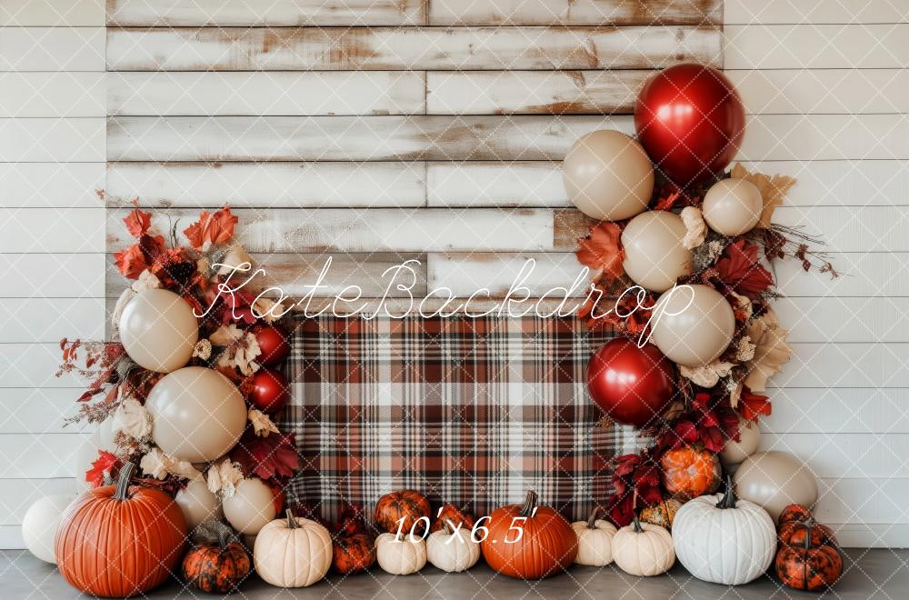 Fall Pumpkin Balloon Wood Wall Foto Achtergrond Designed by Patty Roberts