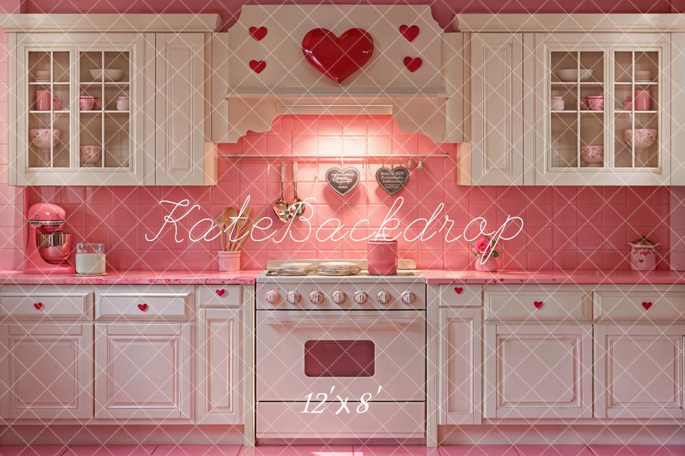 Kate Valentine Pink Heart Kitchen Cabinets Backdrop Designed by Emetselch