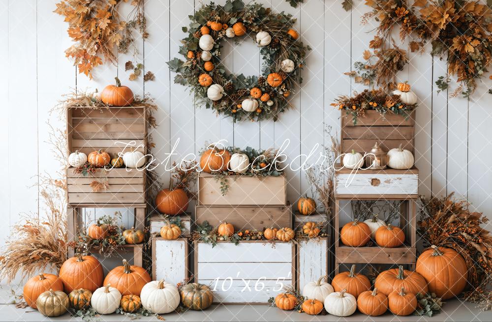 Corona de calabazas de otoño Wood Box Backdrop Designed by Emetselch