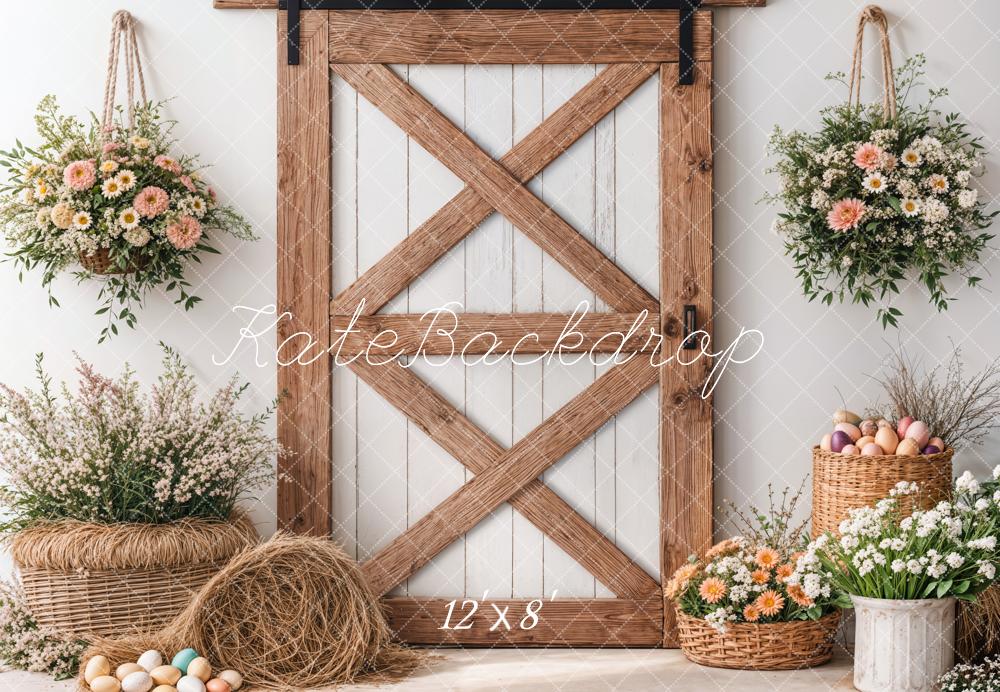 Easter Floral Rustic Barn Door Foto Achtergrond Designed by Emetselch