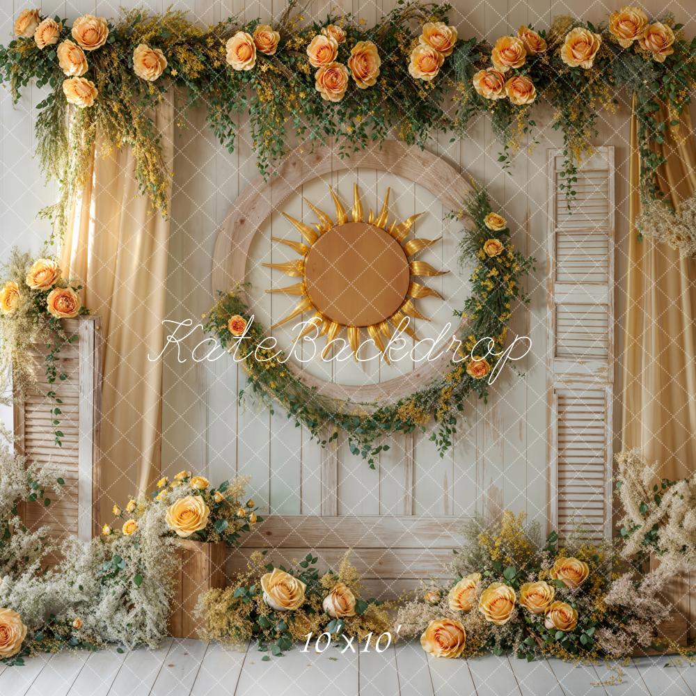 Kate Spring Floral Sun Wreath Rustic Backdrop Designed by Emetselch