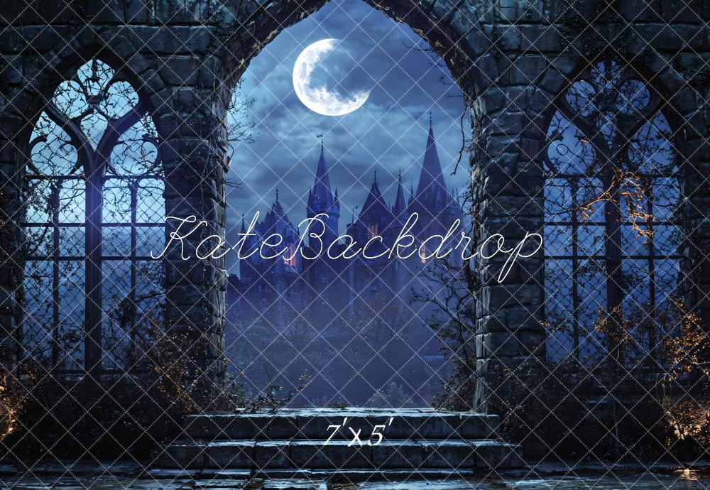 Kate Halloween Vintage Architecture Castle Night Backdrop Designed by Emetselch