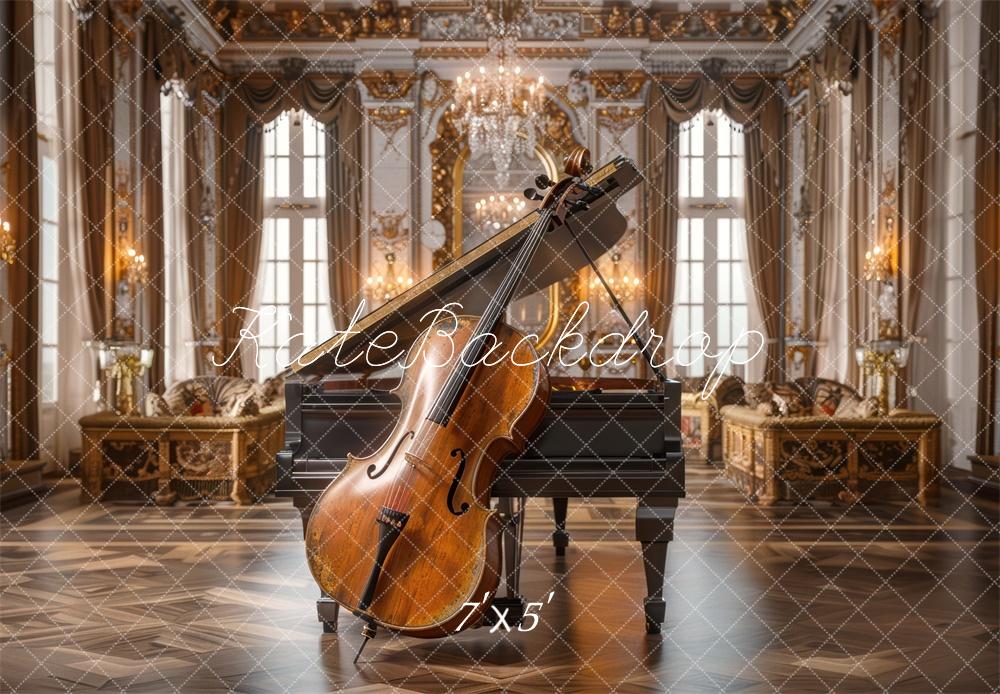 Elegante Muziekruimte Met Vleugelpiano Cello Foto Achtergrond Ontworpen door Mini MakeBelieve