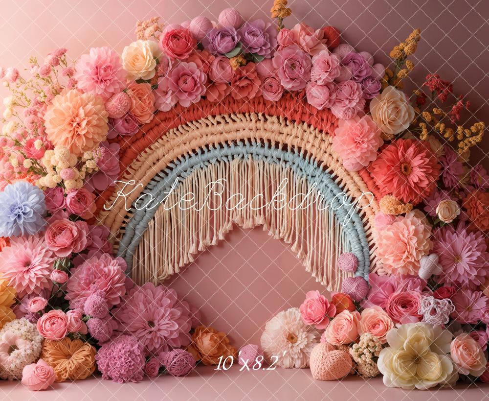 Kate Spring Boho Floral Arch Rainbow Backdrop Designed by Emetselch