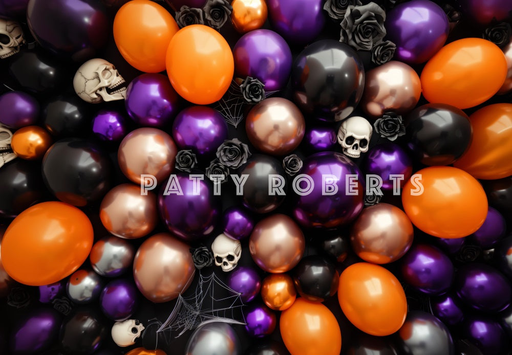 Halloween Paarse Ballonnen En Schedels Foto Achtergrond Designed by Patty Robert