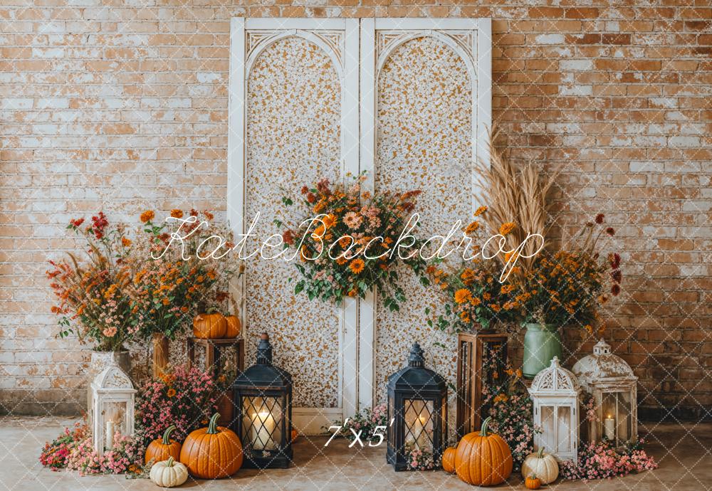 Fall Floral Arch Brick Wall Backdrop Designed by Emetselch