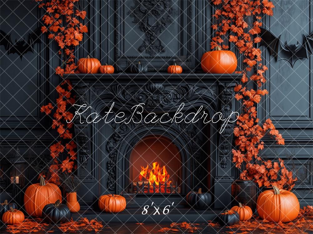 Kate Halloween Fall Black Fireplace Pumpkins Backdrop Designed by Patty Roberts