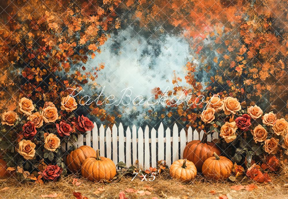 Fall Pumpkin Rose Garden Fence Foto Achtergrond Designed by Emetselch