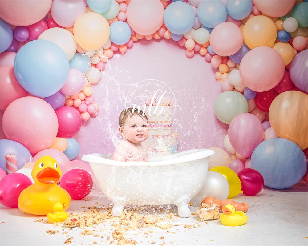 Verjaardag Roze Ballonnenmuur Cake Smash Achtergrond Ontworpen door Chain Photography