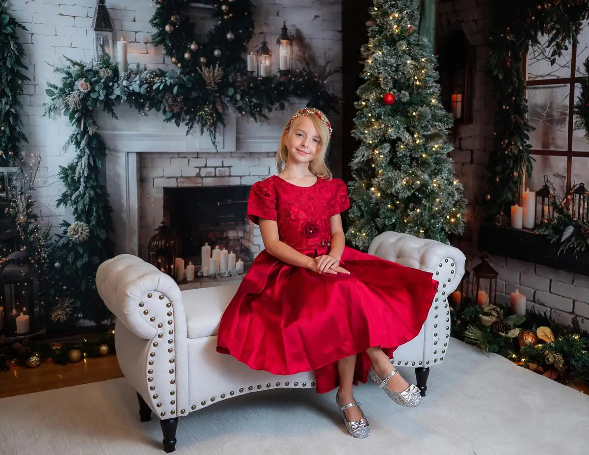 Kate Winter Christmas Indoor White Brick Fireplace Backdrop Designed by Emetselch