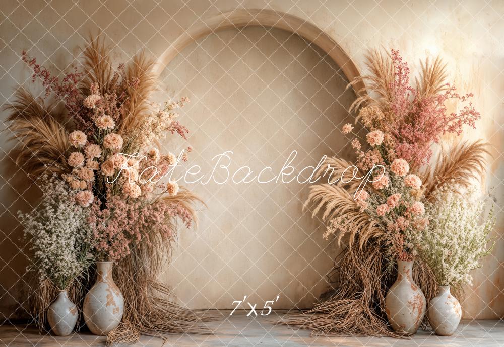 Kate Boho Flower Arch Beige Backdrop Designed by Emetselch