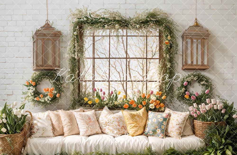 Kate Spring Sofa Pillows Tulip Window Backdrop Designed by Emetselch