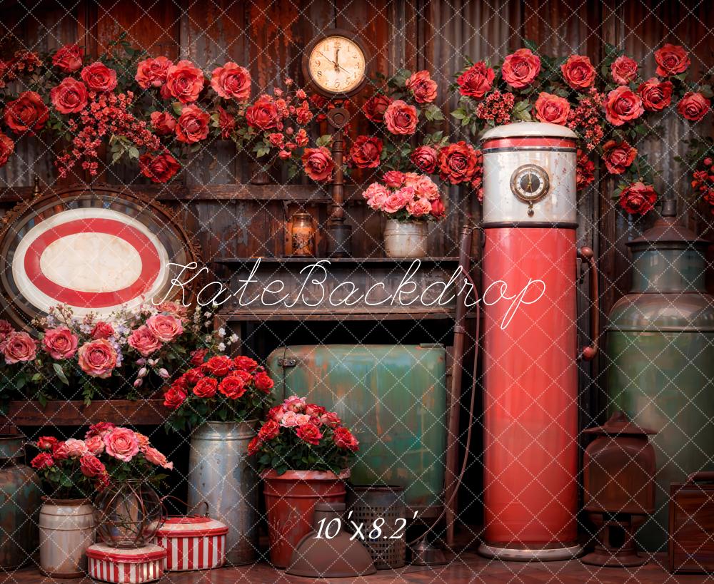 Kate Vintage Floral Gas Pump Clock Backdrop Designed by Emetselch