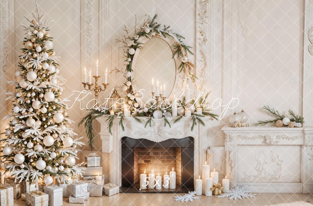 Kate White Christmas Tree Fireplace Retro Wall Backdrop Designed by Emetselch