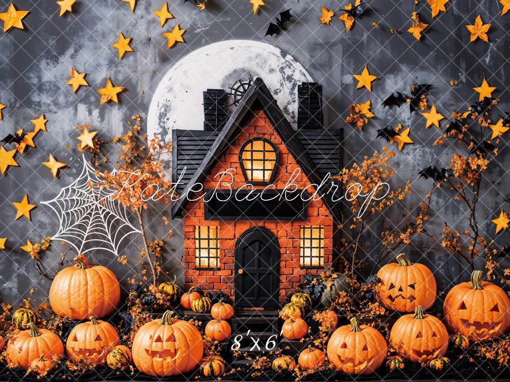 Fall Leaves Halloween Haunted House With Pumpkins Foto Achtergrond Designed by Emetselch