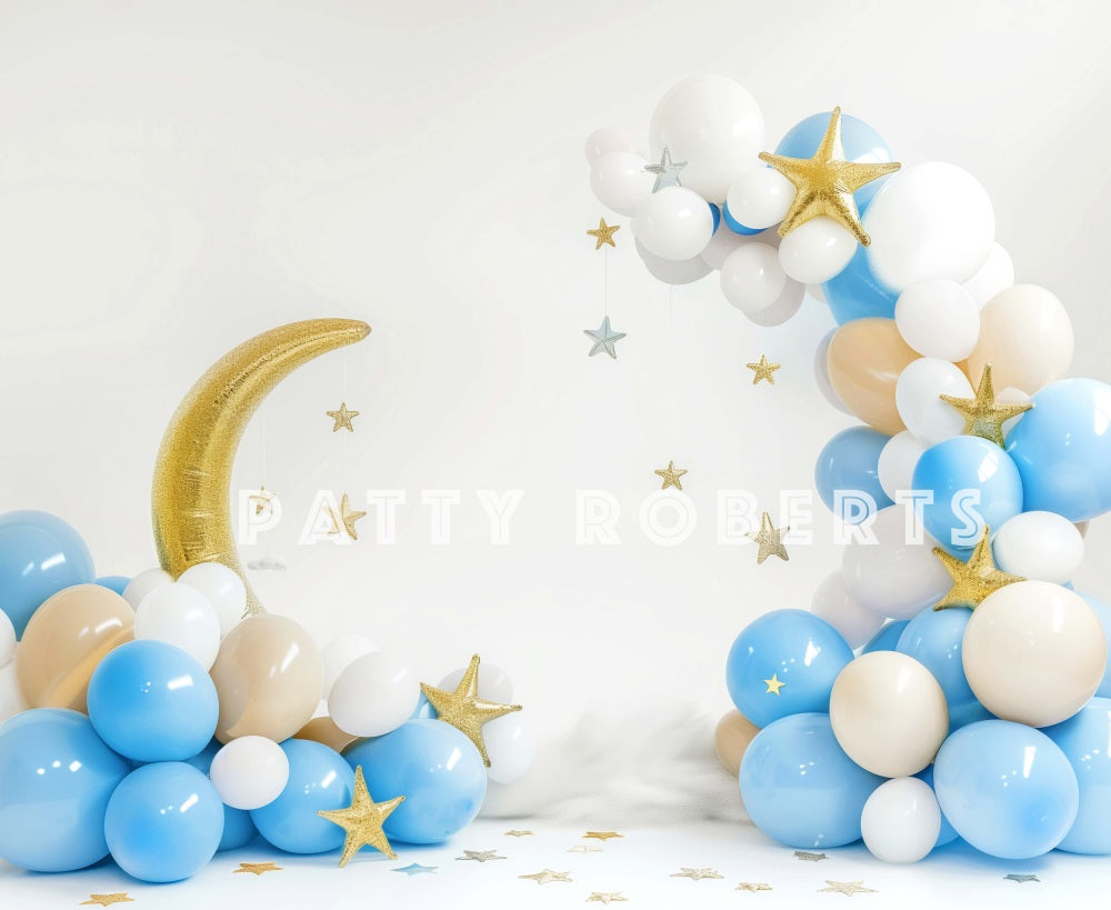 Kate Birthday Cake Smash Moon Blue White Balloon Backdrop Designed by Patty Robert