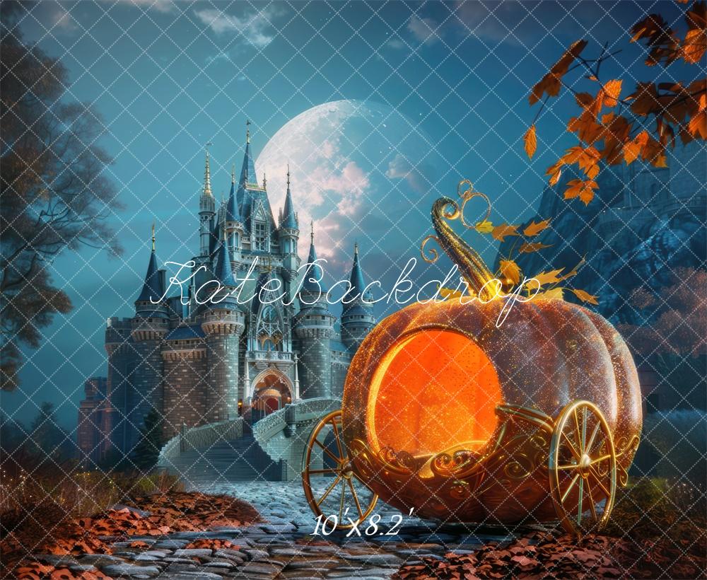 Fondo de calabaza de Halloween en el castillo diseñado por Mini MakeBelieve