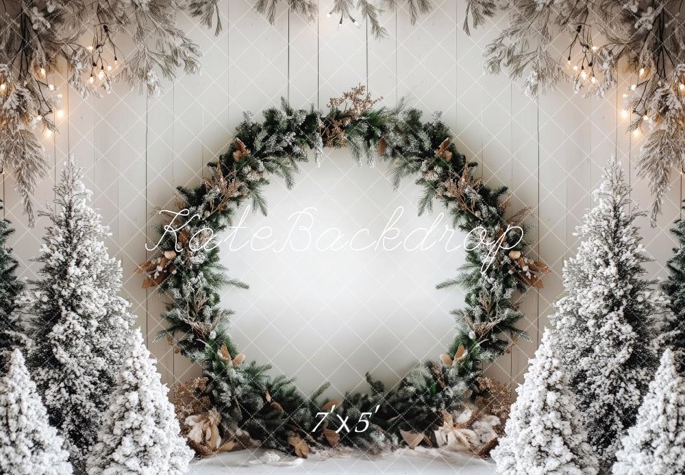 Kate Christmas Wreath Snowy Trees Backdrop Designed by Patty Roberts