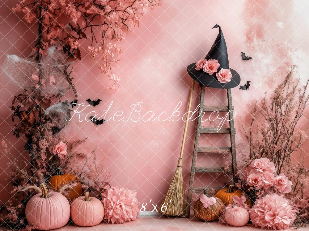 Fondo de esquina de bruja rosa de Halloween diseñado por Patty Roberts