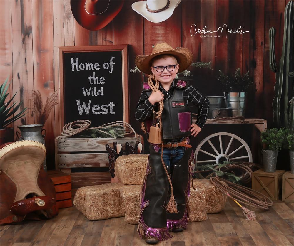 Sfondo murale Wild West Cowboy Marrone in Stile Retrò Progettato da Patty Robert