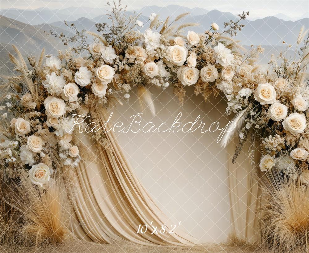 Kate Boho Floral Arch Beige Wedding Backdrop Designed by Mini MakeBelieve