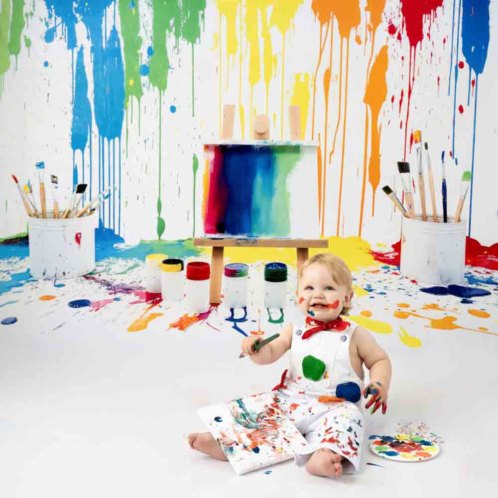 Kate Rainbow Watercolor Graffiti Painting Wall Backdrop for Photography Designed by Kerry Anderson