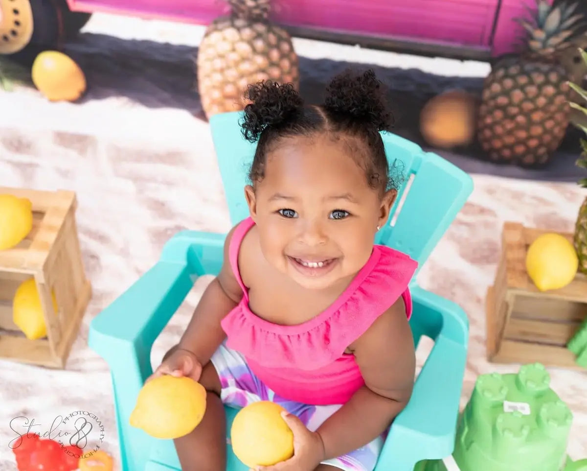 Fantasía de Verano Muñeca Mar Playa Auto Rosado Tienda de Frutas Telón de Fondo Diseñado por Emetselch