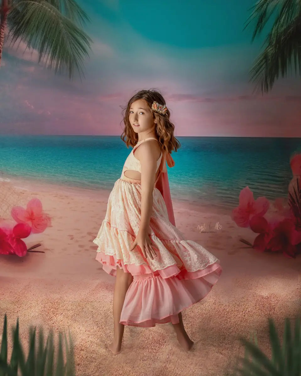 Kate Summer Sea Pink Sand Beach Backdrop Designed by Chain Photography