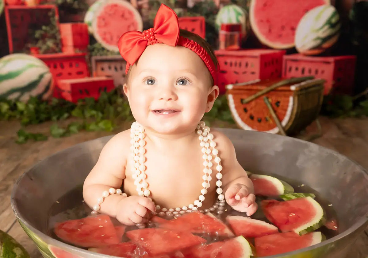 Kate Summer Red Box Green Plant Brick Wall Watermelon Backdrop Designed by Emetselch