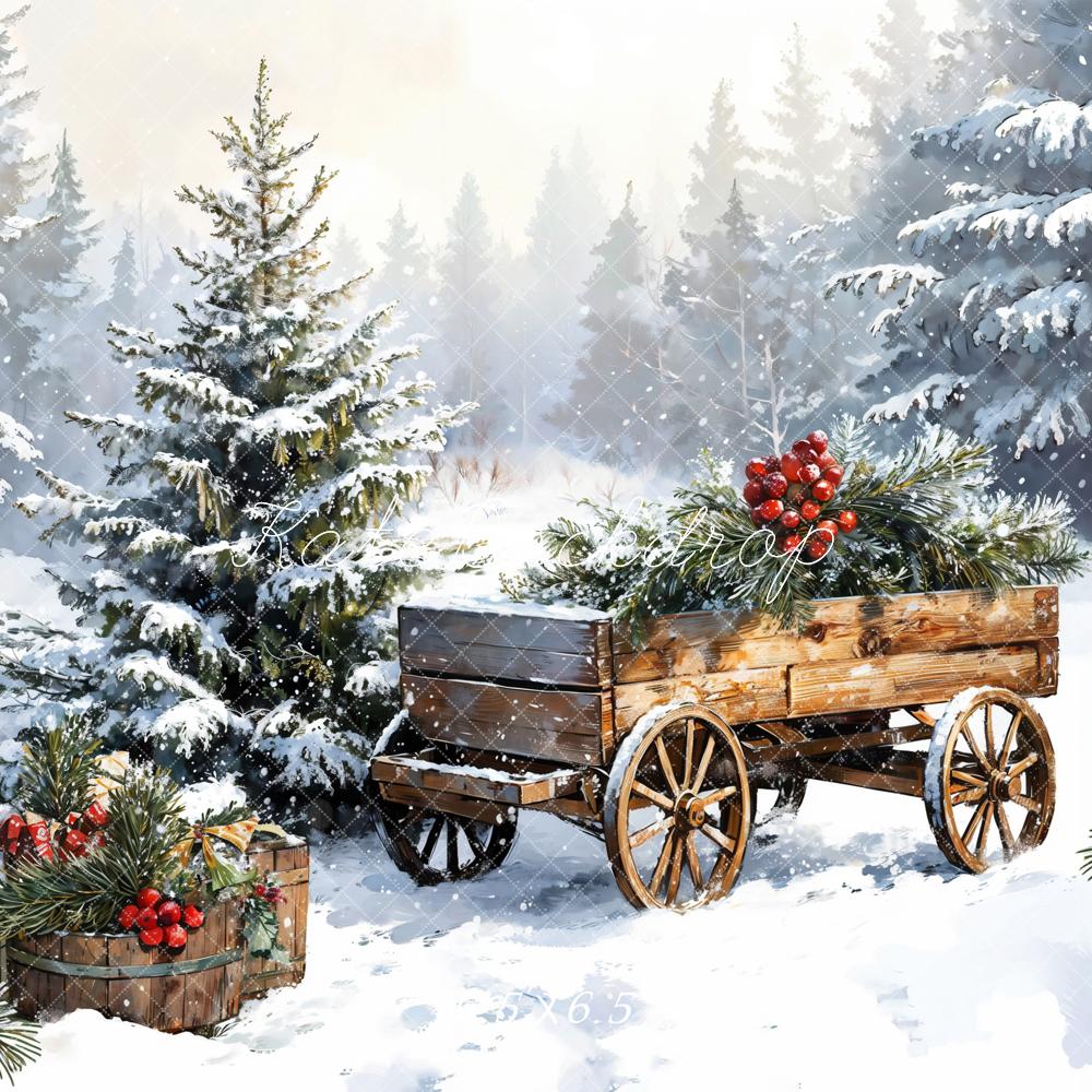 Kate Winter Christmas Outdoor Snow Carriages Backdrop Designed by Emetselch