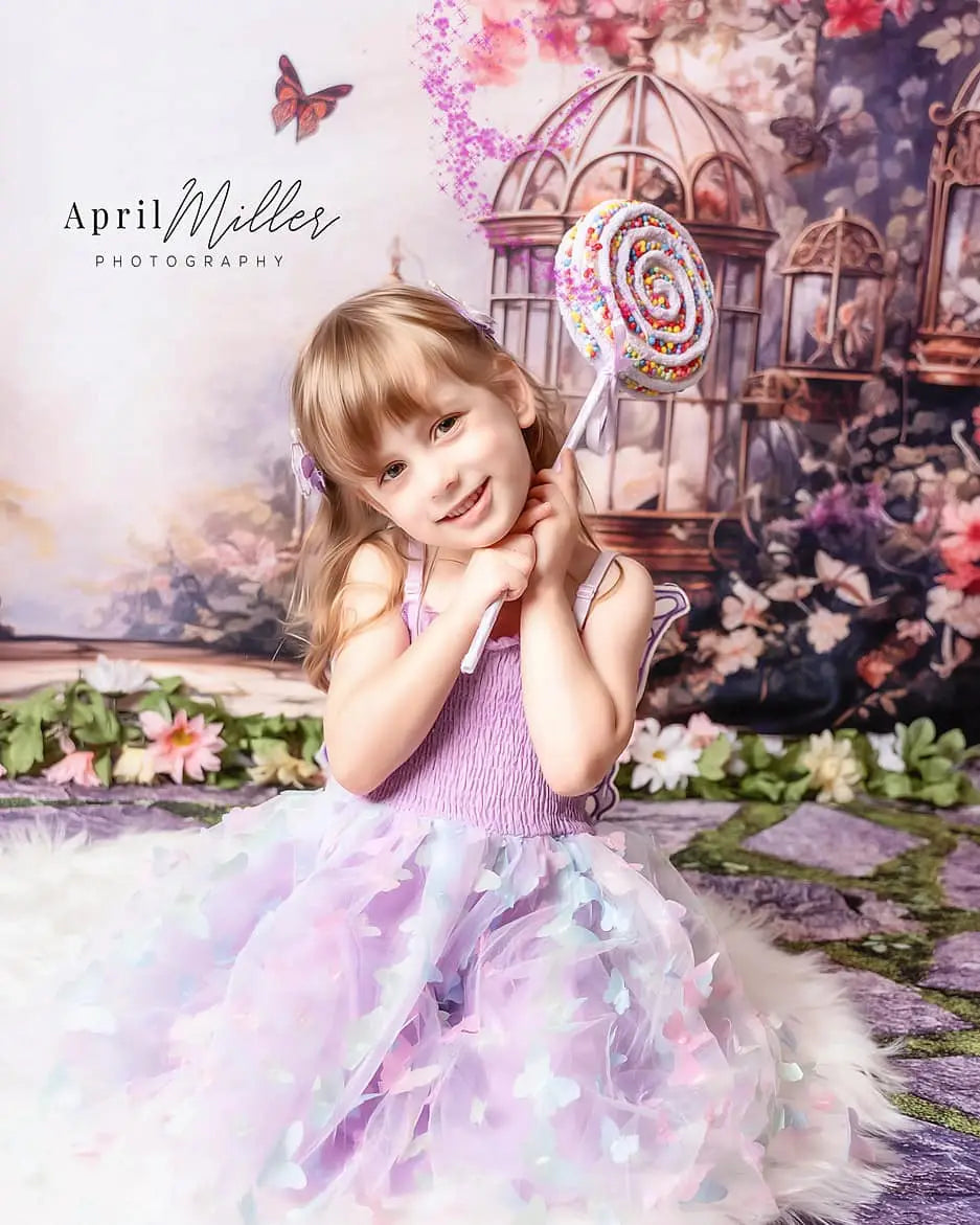 Kate Spring Butterfly Flower Garden Backdrop Designed by Chain Photography