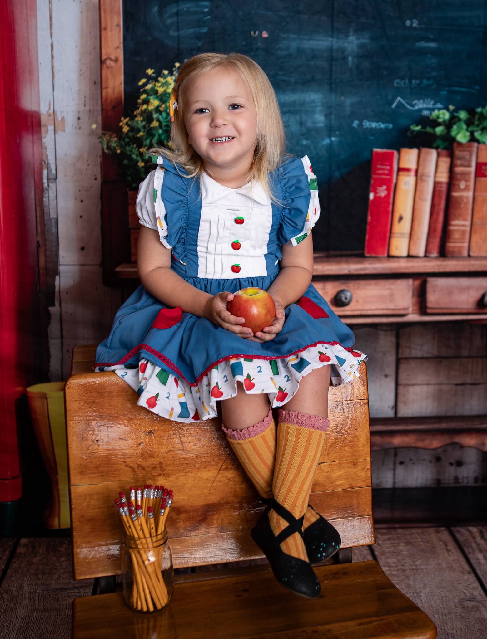 Kate Back to School Red Locker Blackboard Wooden Striped Wall Backdrop Designed by Emetselch