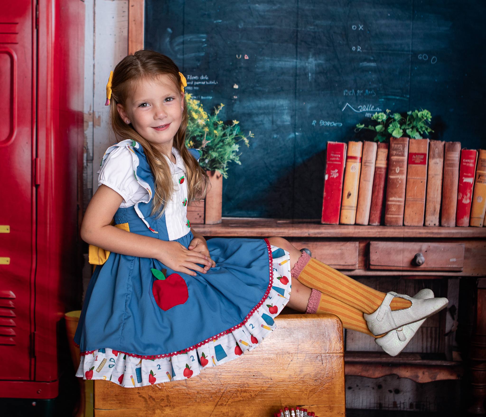 Kate Back to School Red Locker Blackboard Wooden Striped Wall Backdrop Designed by Emetselch