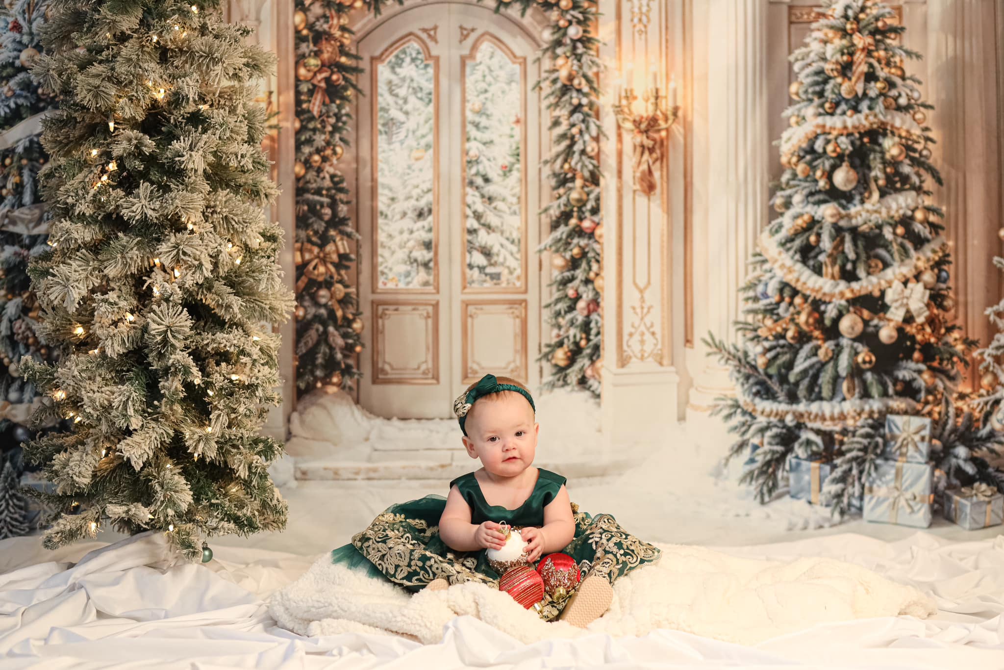 Kate Winter Christmas White Retro Grand Palace Backdrop Designed by Chain Photography