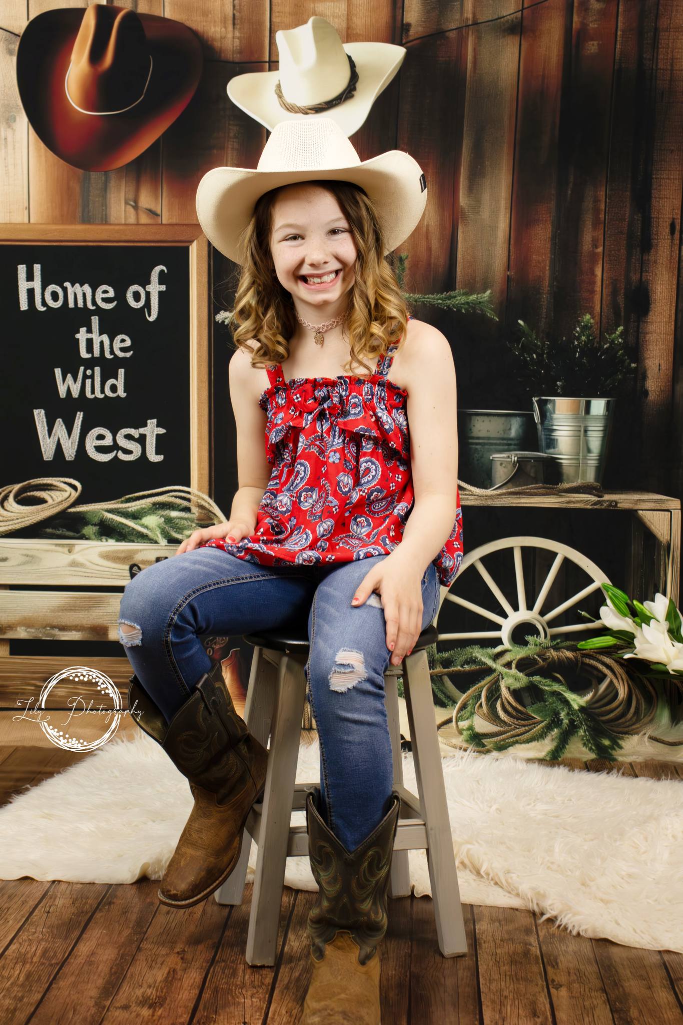 Kate Retro Wild West Cowboy Brown Wooden Wall Backdrop Designed by Patty Robert