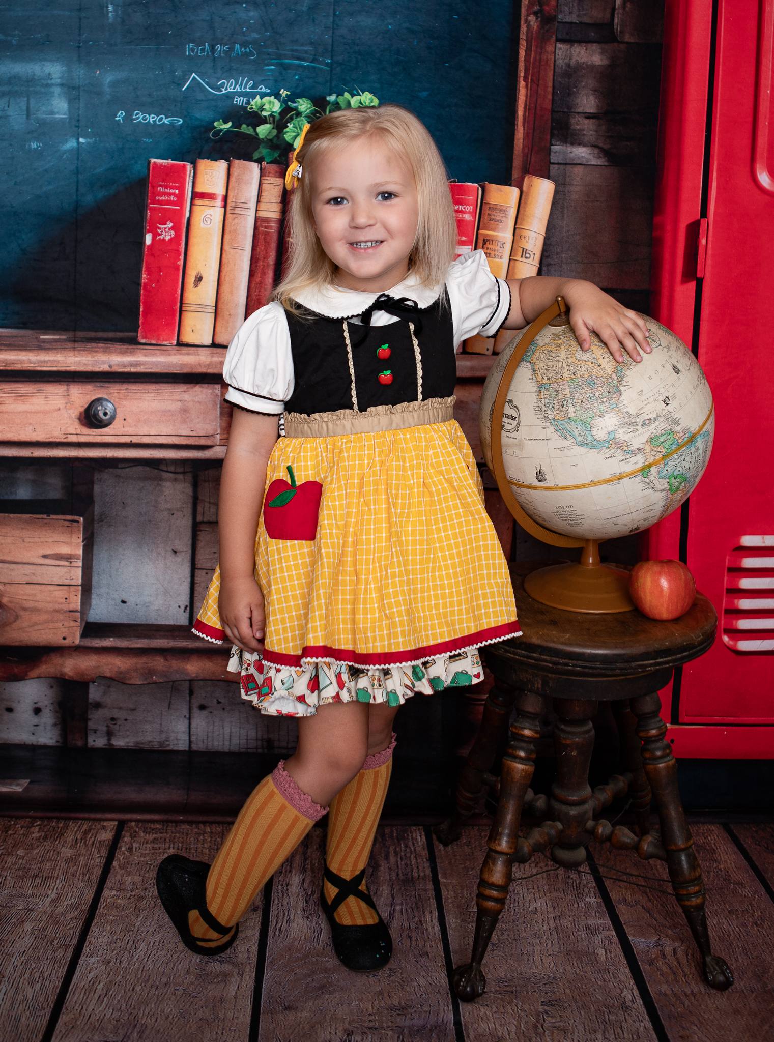 Kate Back to School Red Locker Blackboard Wooden Striped Wall Backdrop Designed by Emetselch