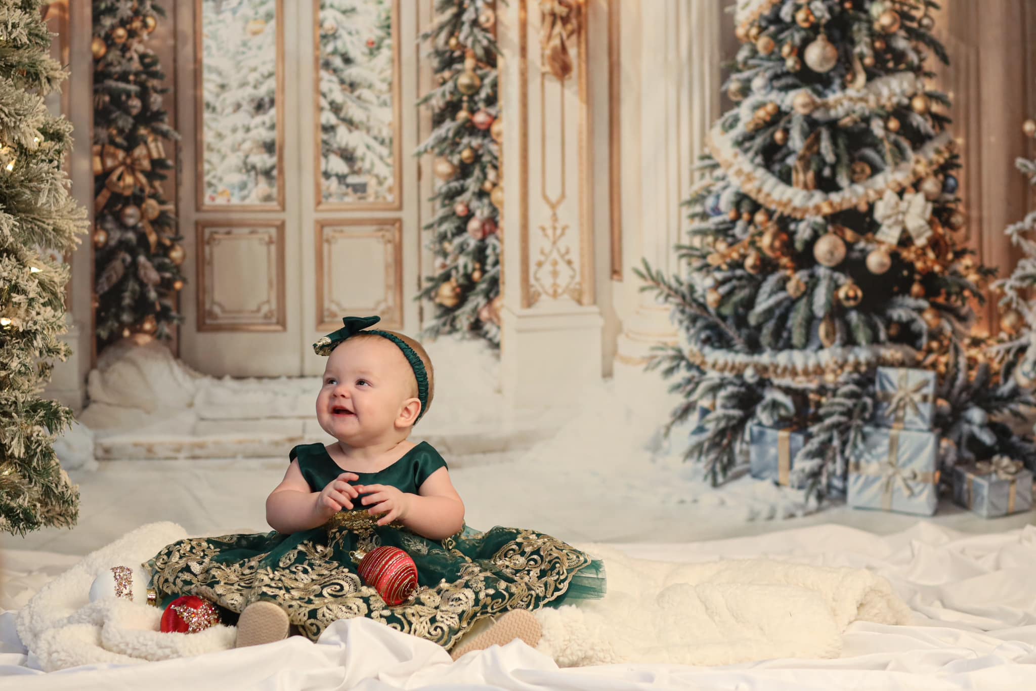 Kate Winter Christmas White Retro Grand Palace Backdrop Designed by Chain Photography