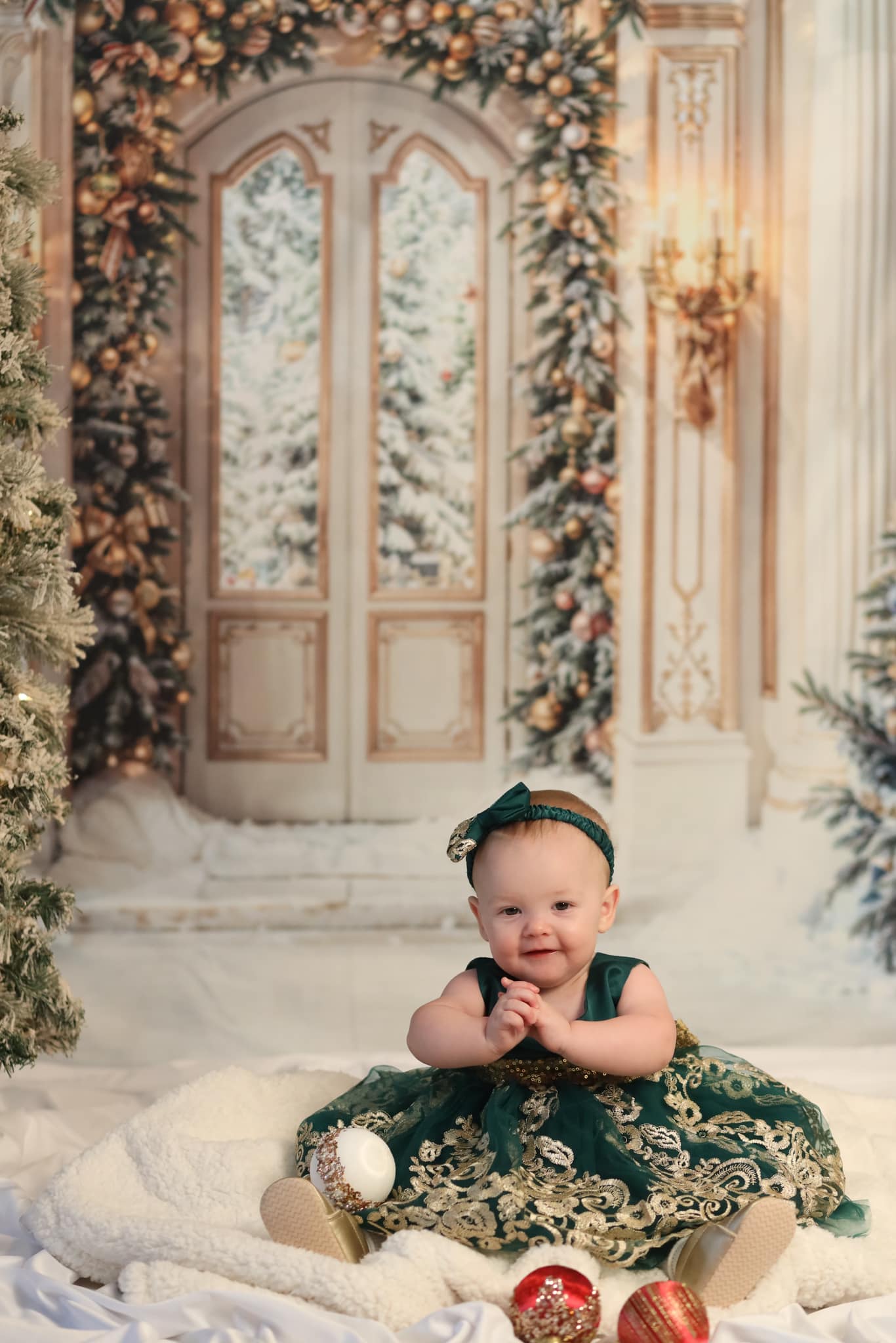 Kate Winter Christmas White Retro Grand Palace Backdrop Designed by Chain Photography