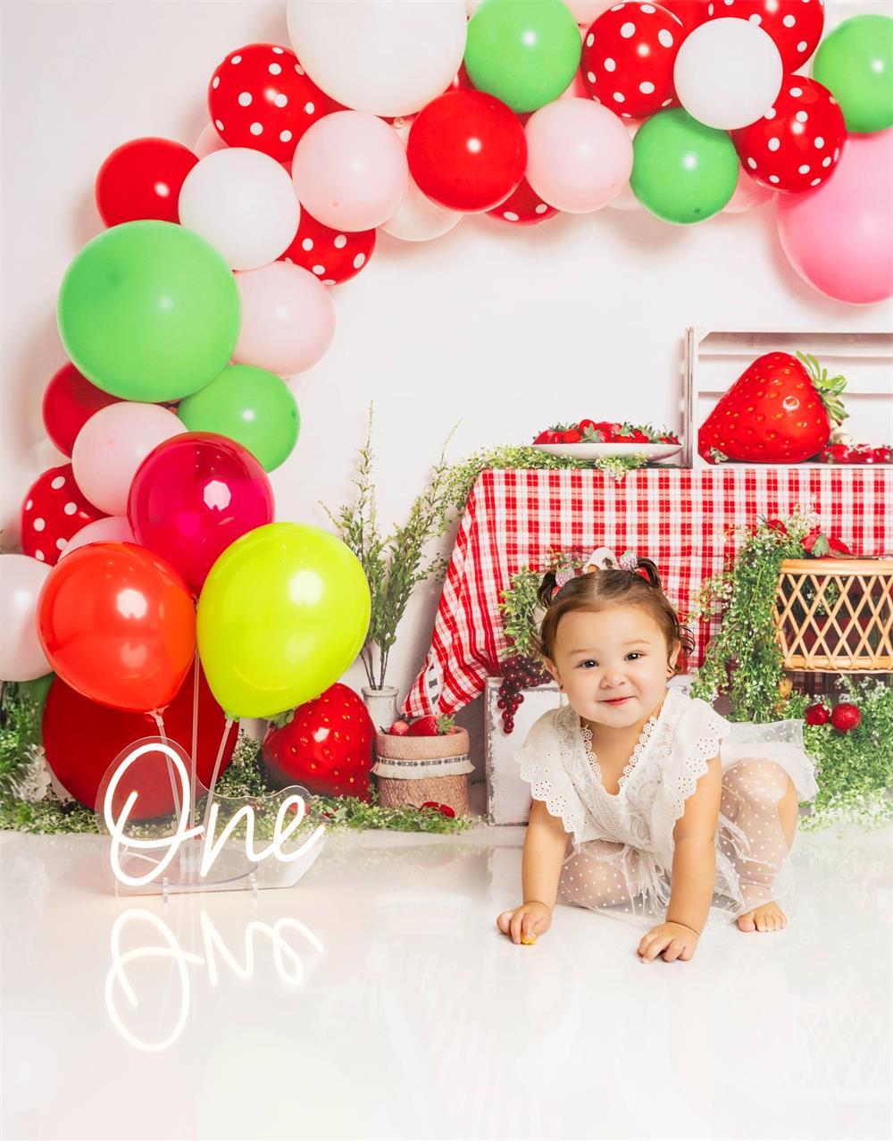 Aardbei Ballonnen Cake Smash Foto Achtergrond Ontworpen door Emetselch