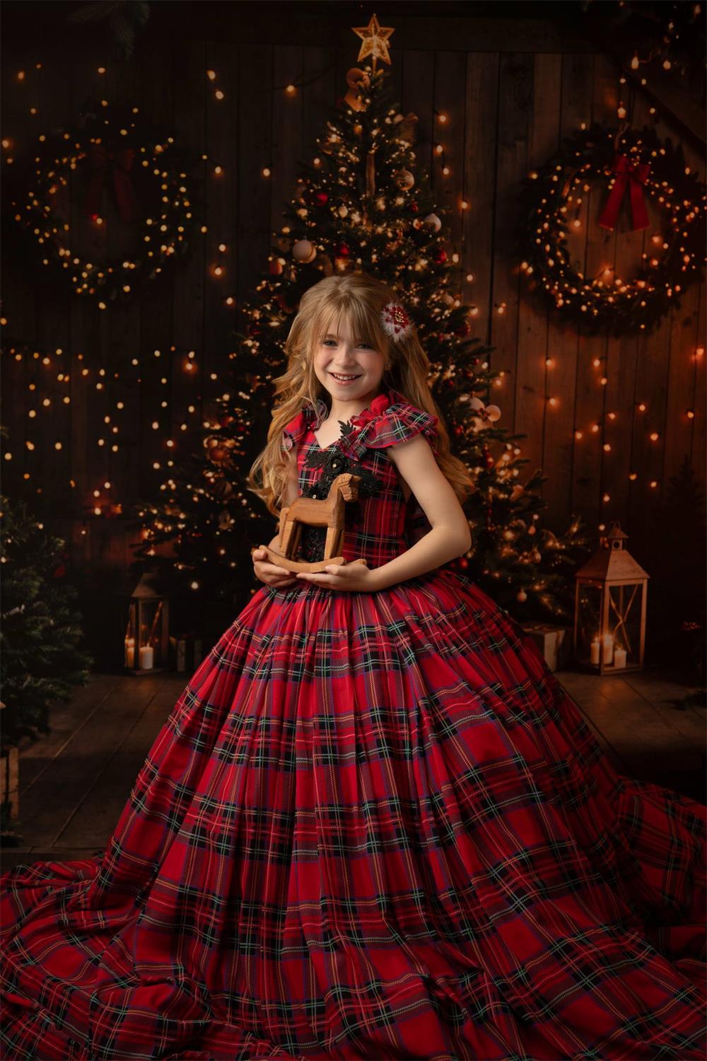 Kate Christmas Night Dark Brown Wooden Arched Barn Door Backdrop Designed by Chain Photography