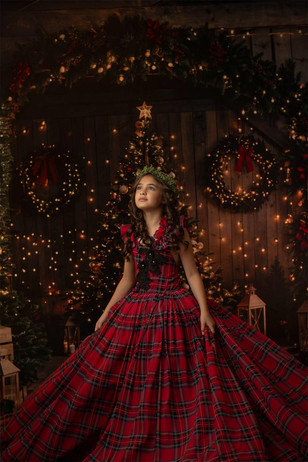 Kate Christmas Night Dark Brown Wooden Arched Barn Door Backdrop Designed by Chain Photography