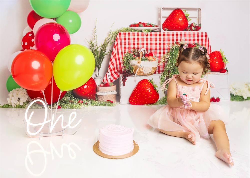 Kate Strawberry Balloons Cake Smash Backdrop Designed by Emetselch