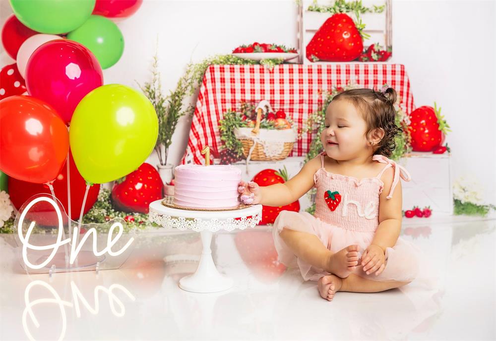 Kate Strawberry Balloons Cake Smash Backdrop Designed by Emetselch