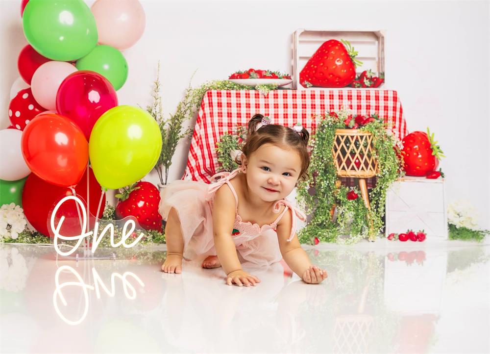 Kate Strawberry Balloons Cake Smash Backdrop Designed by Emetselch