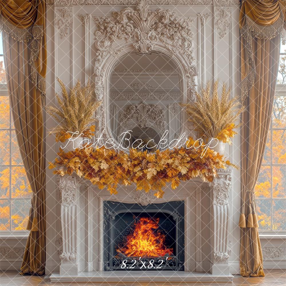 Kate Fall White Fireplace and Window With Elegant Wall Backdrop Designed by Mini MakeBelieve