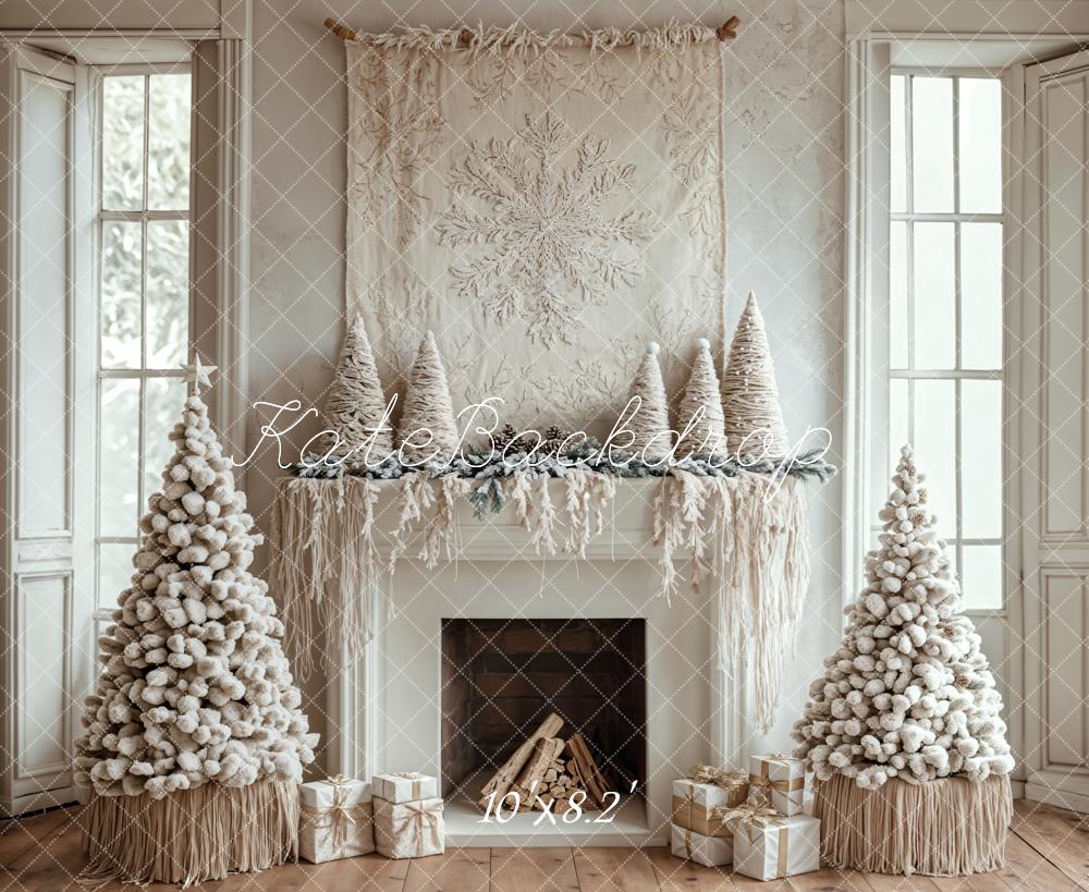 Kate Christmas Tree White Boho Fireplace Backdrop Designed by Emetselch