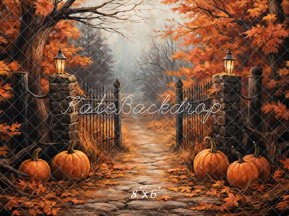 Kate Fall Forest Pumpkin Black Retro Gate Backdrop Designed by GQ